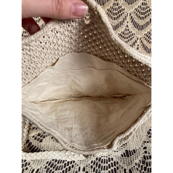 Vintage 50s Macrame Purse 1950s Ivory Off White Boho Retro 1950s Summer Bag - Picture 4 of 4